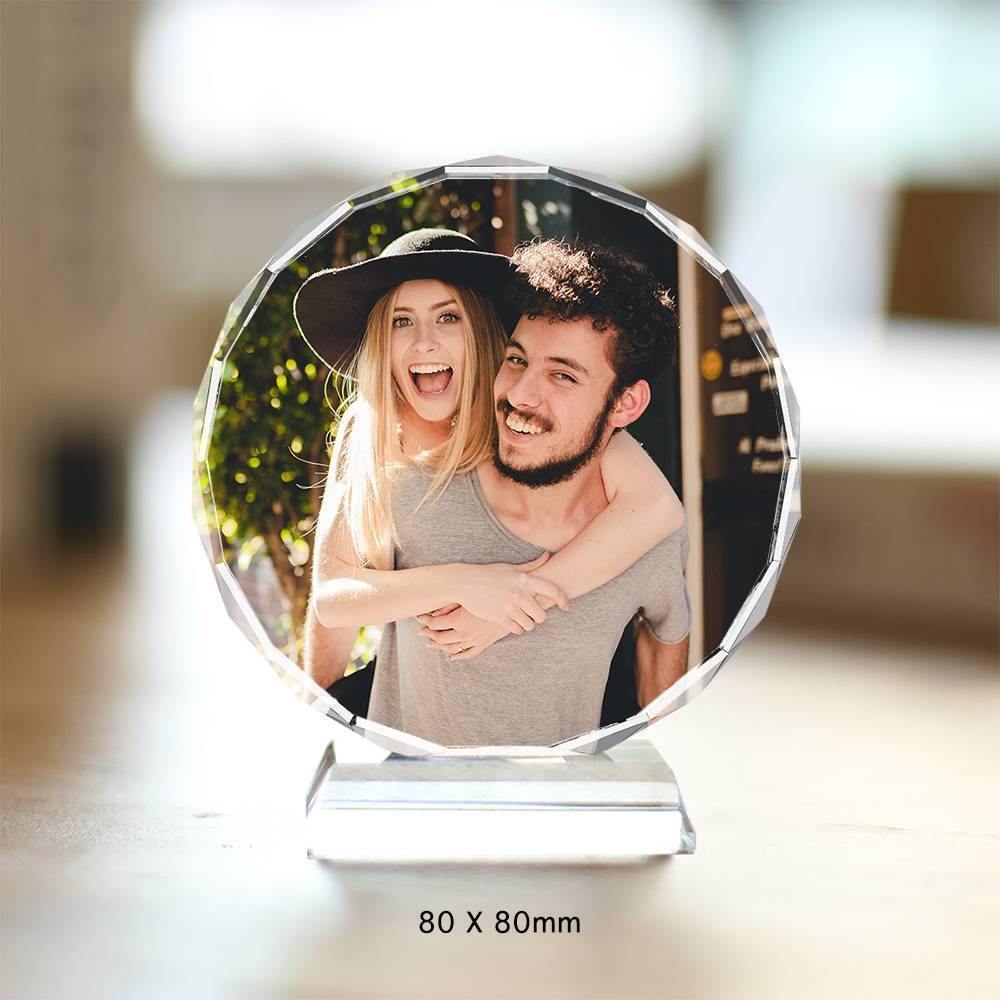 Custom Crystal Photo Frame Round 80mm Keepsake Gift