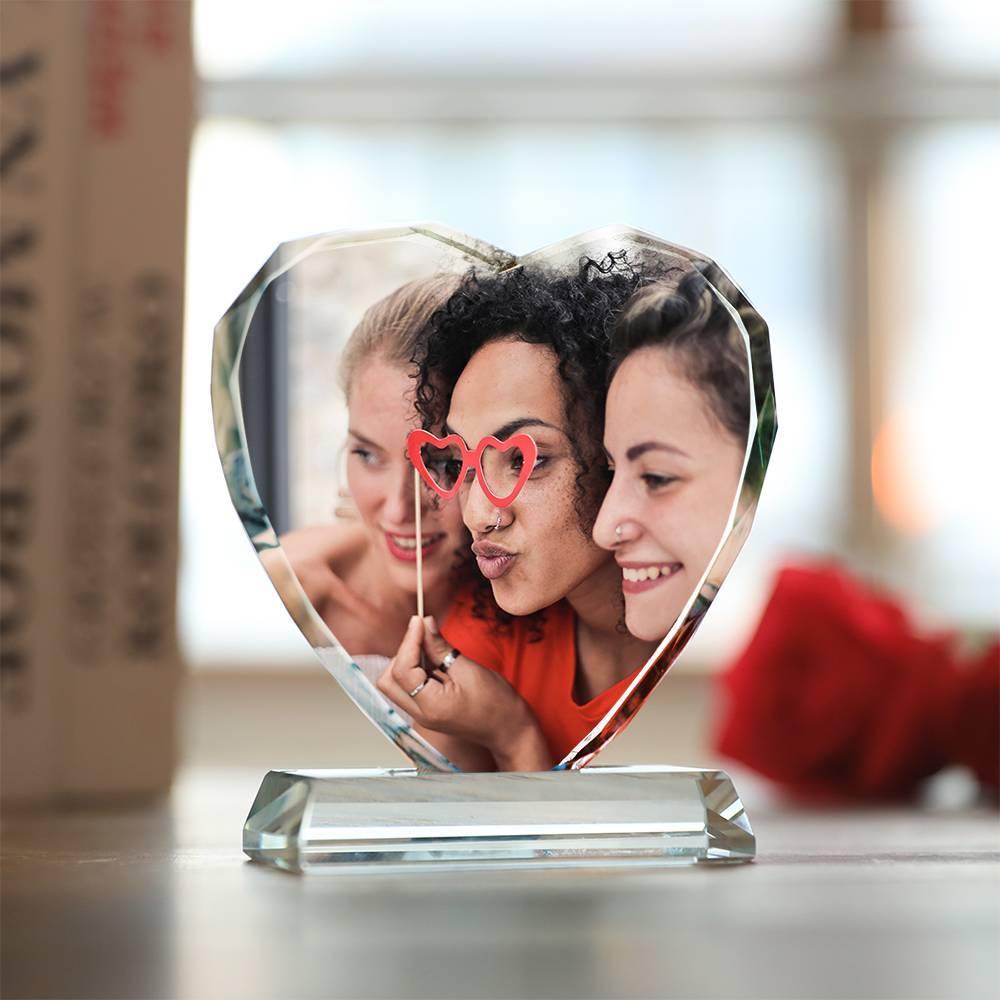 Custom Crystal Photo Frame Heart Shape Illuminate Best Friends