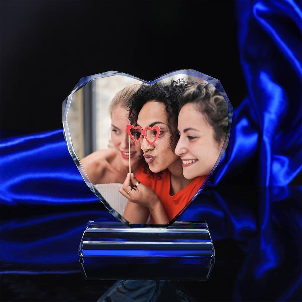 Custom Crystal Photo Frame Heart Shape Illuminate Best Friends