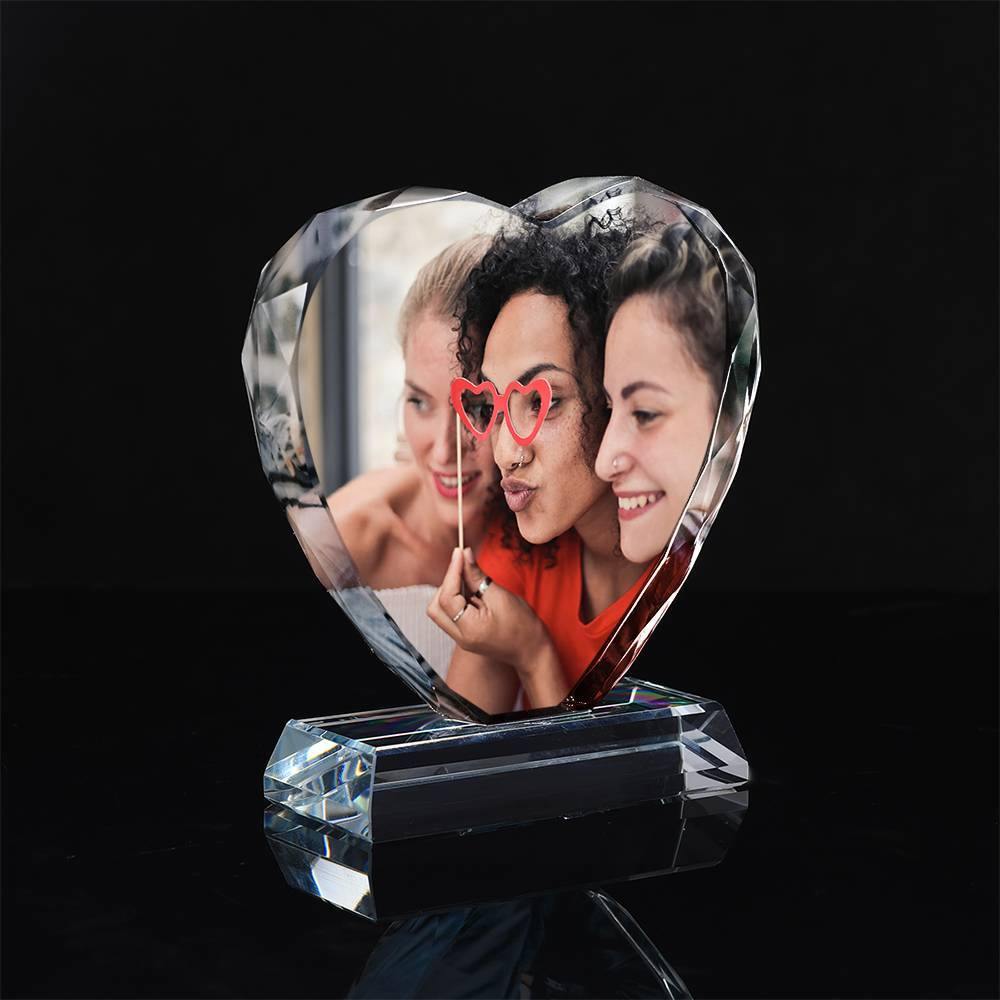 Custom Crystal Photo Frame Heart Shape Illuminate Best Friends