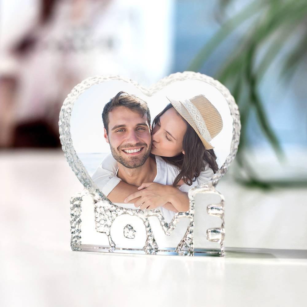 Custom Crystal Photo Frame Heart-shaped with Love Keepsake Gift for Couple 100mm
