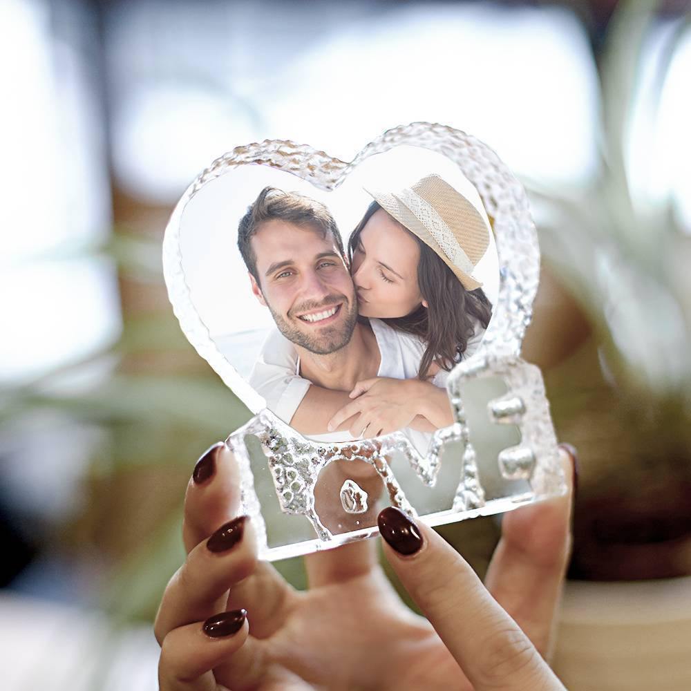 Custom Crystal Photo Frame Heart-shaped with Love Keepsake Gift for Couple 100mm