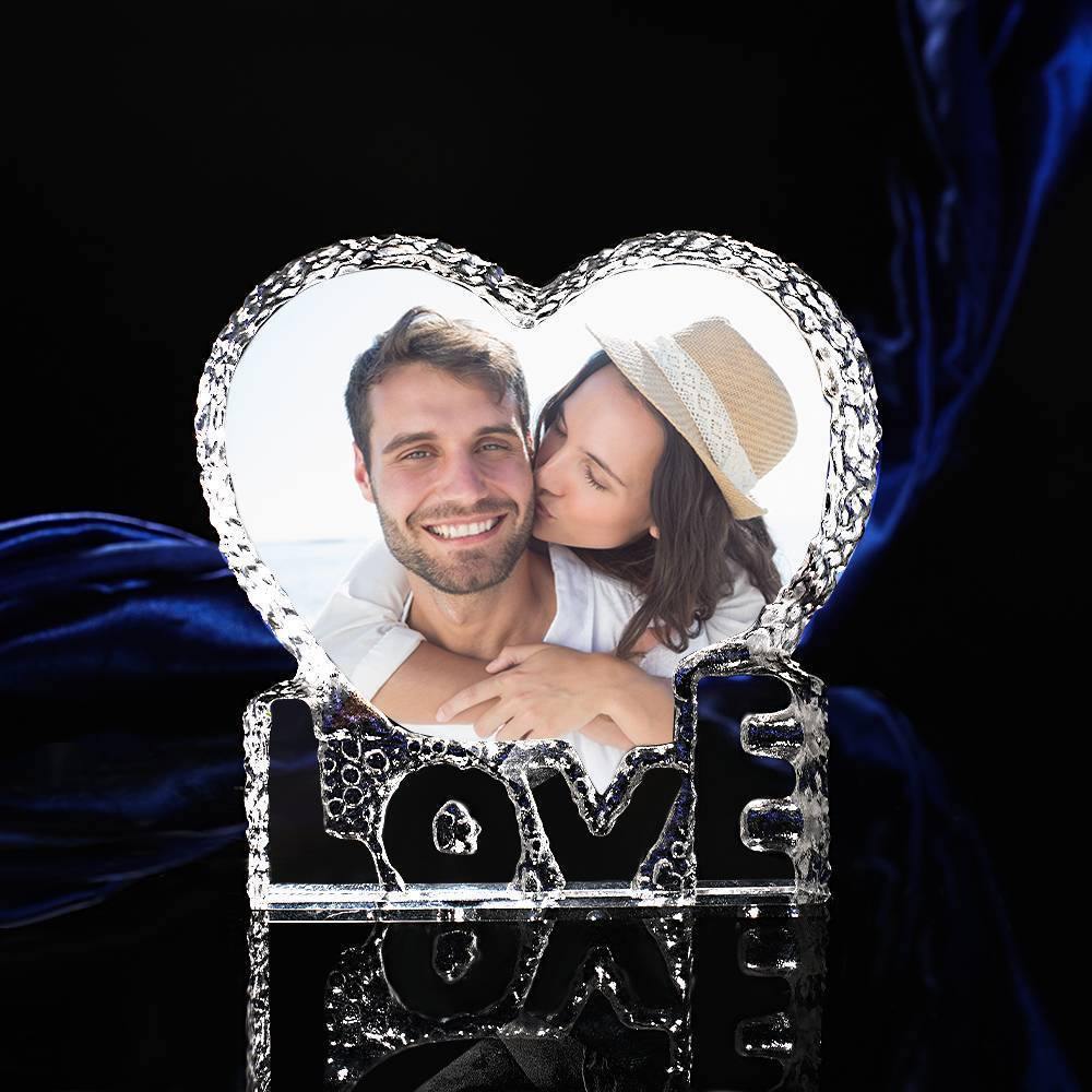 Custom Crystal Photo Frame Heart-shaped with Love Keepsake Gift for Couple 100mm