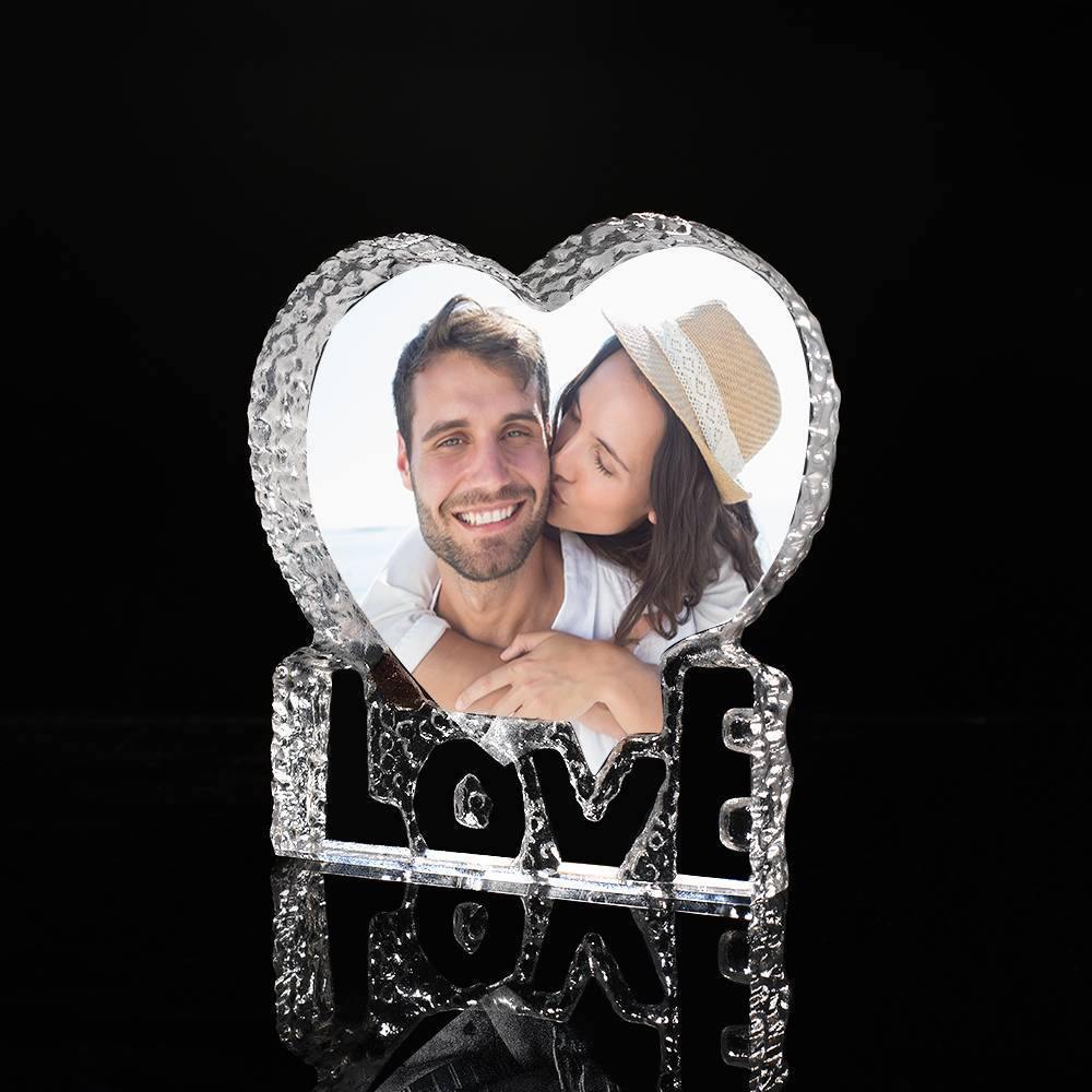 Custom Crystal Photo Frame Heart-shaped with Love Keepsake Gift for Couple 100mm
