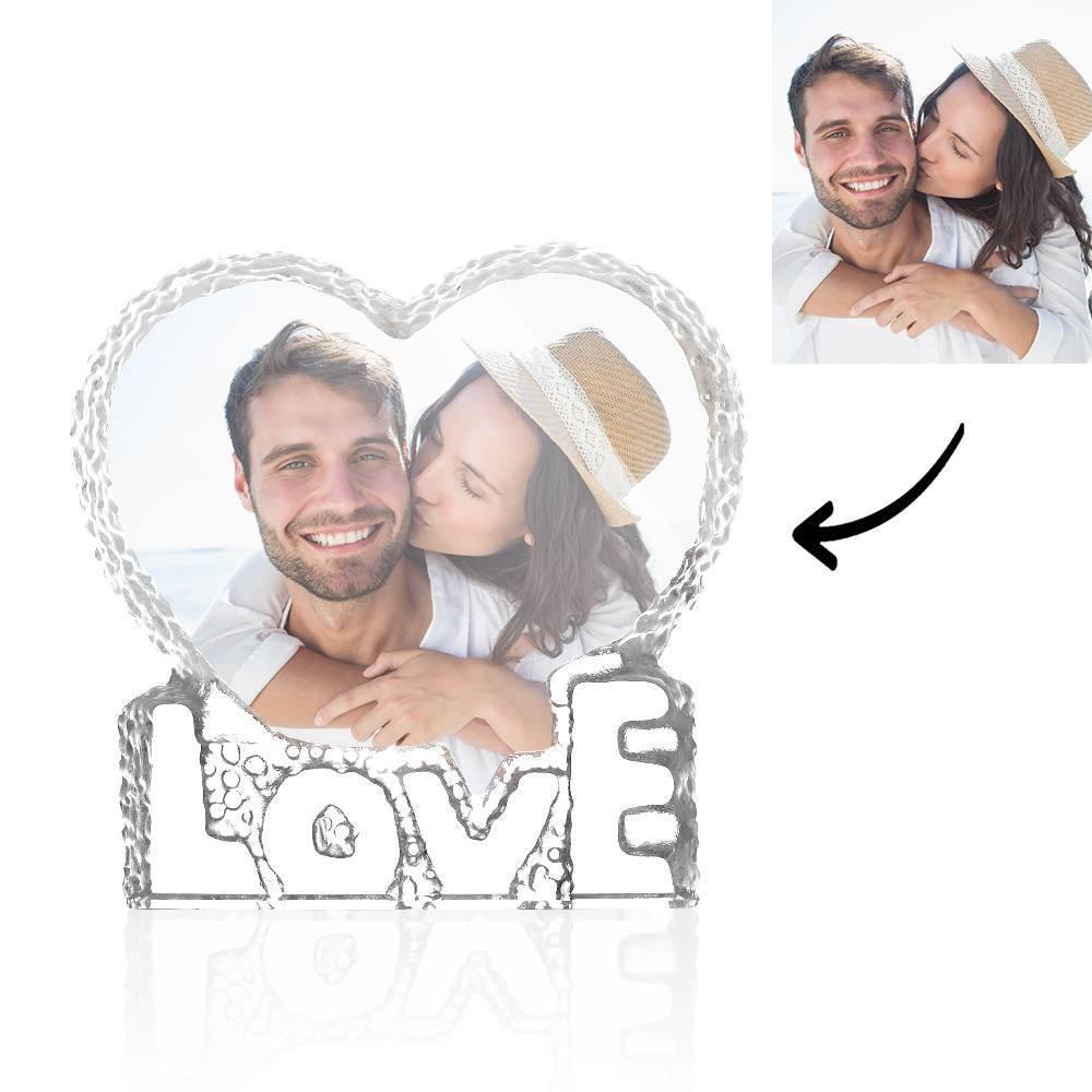 Custom Crystal Photo Frame Heart-shaped with Love Keepsake Gift for Couple 100mm