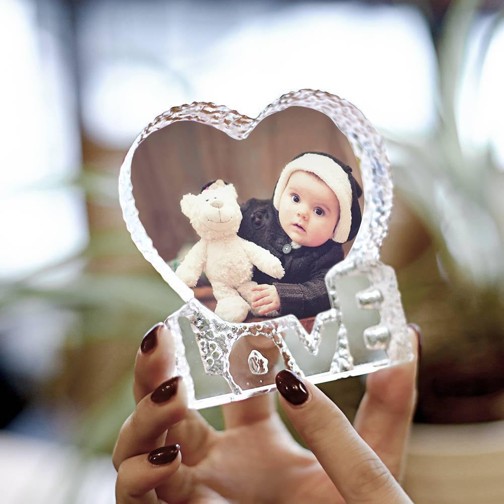Custom Crystal Photo Frame Heart-shaped with Love Decoration Baby's Gift 145mm