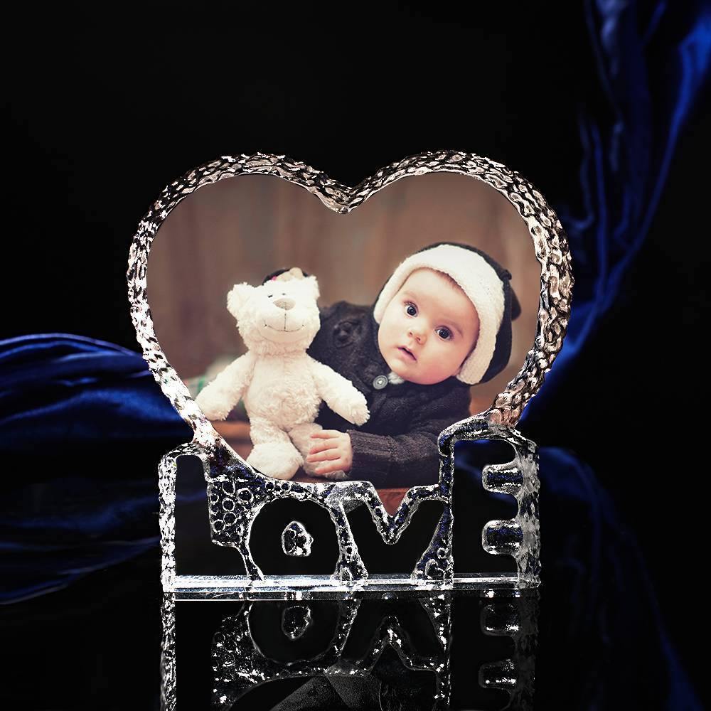 Custom Crystal Photo Frame Heart-shaped with Love Decoration Baby's Gift 145mm