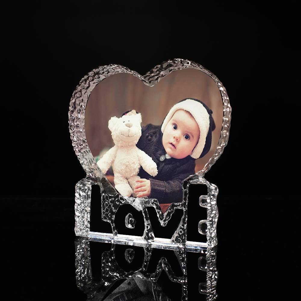 Custom Crystal Photo Frame Heart-shaped with Love Decoration Baby's Gift 145mm