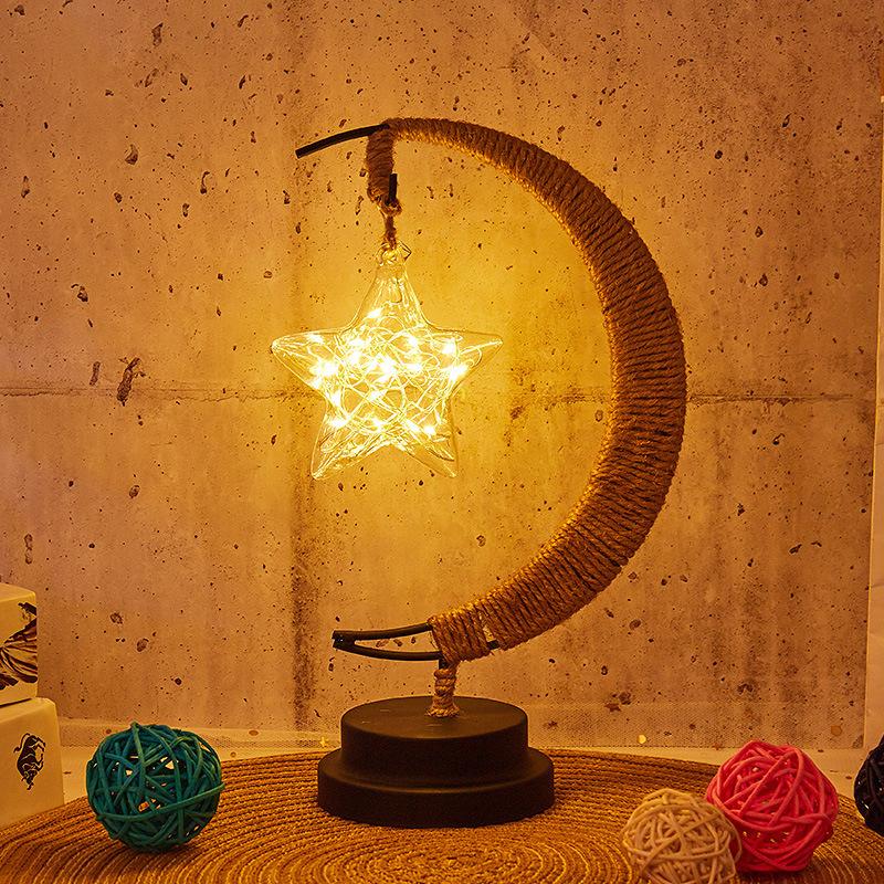 LED Moon Night Lights Line Rattan Handmade Hemp Rope Wrought Iron Home Decoration