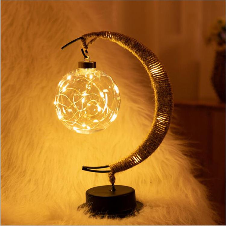 LED Moon Night Lights Line Rattan Handmade Hemp Rope Wrought Iron Home Decoration