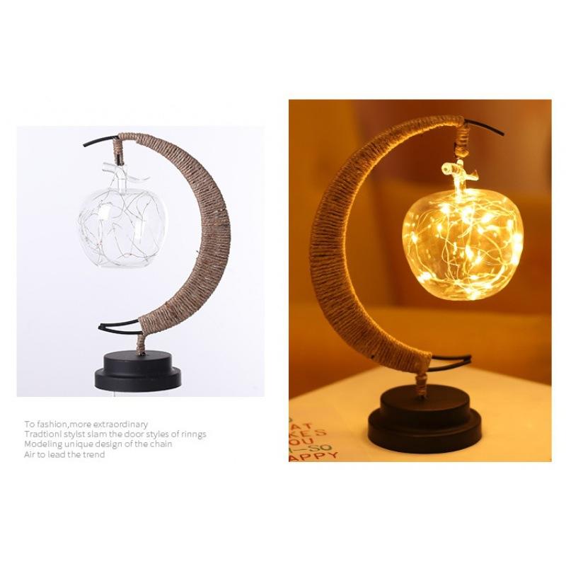 LED Moon Night Lights Line Rattan Handmade Hemp Rope Wrought Iron Home Decoration