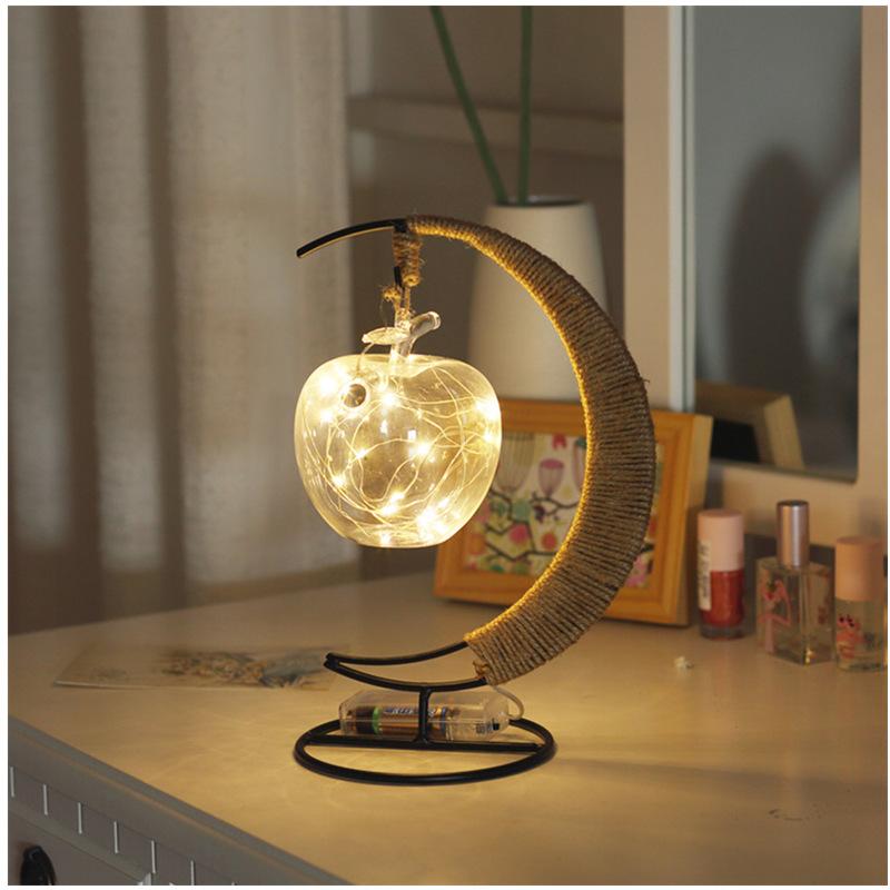 LED Moon Night Lights Line Rattan Handmade Hemp Rope Wrought Iron Home Decoration