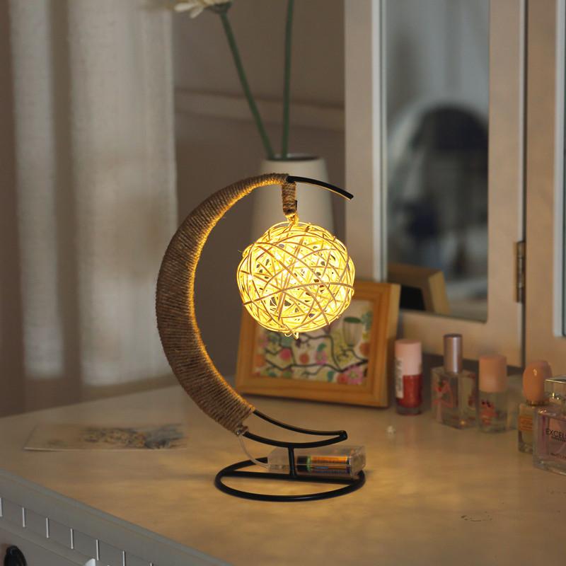 LED Moon Night Lights Line Rattan Handmade Hemp Rope Wrought Iron Home Decoration