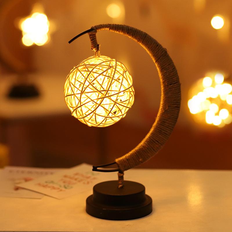 LED Moon Night Lights Line Rattan Handmade Hemp Rope Wrought Iron Home Decoration