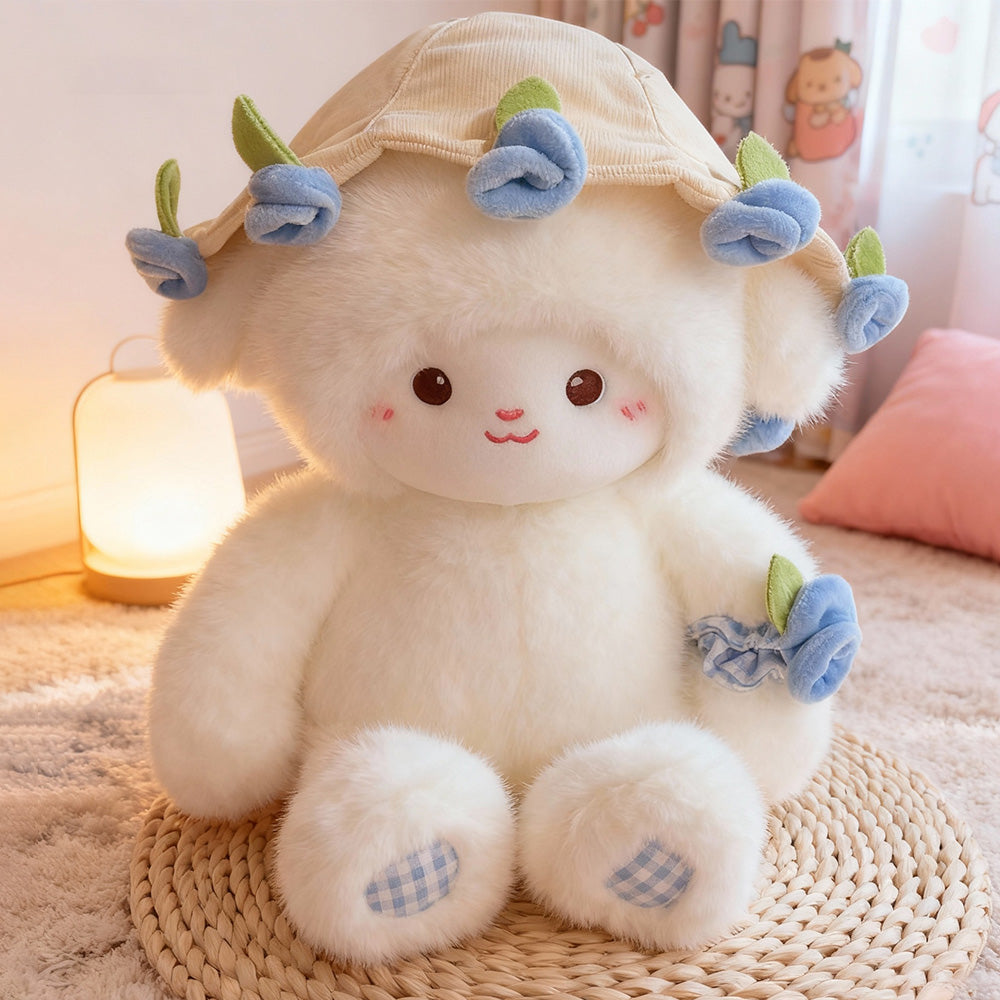 Plush Lamb Doll with Rose Bouquet Cute Baby Sheep Hugging Toy Romantic Gift for Her Home Decor