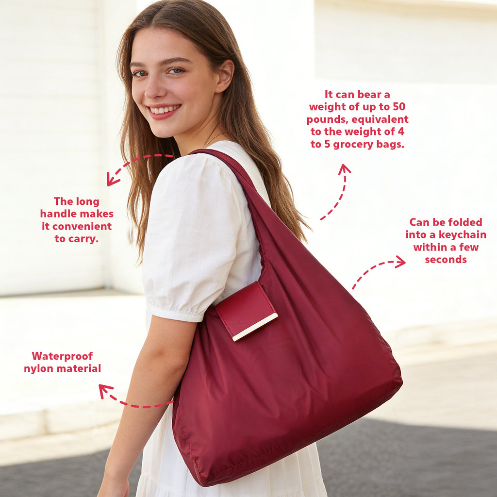 Foldable Tote Bag Keychain Reusable Eco Shopping Bag, Compact & Portable Travel Accessory