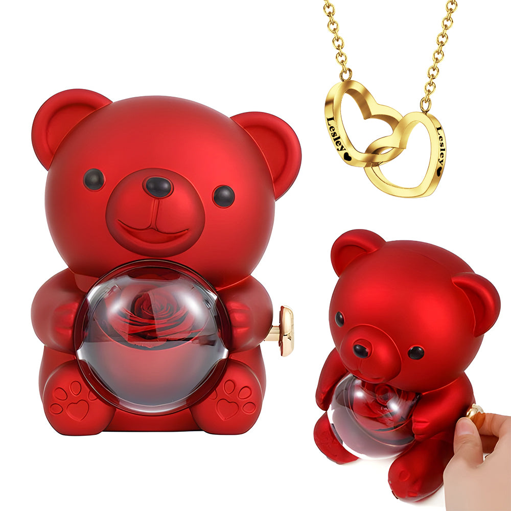 Personalized Eternal Rose Bear Jewelry Sets Engraved Necklace and Bracelet with Picture Best Gift for Her