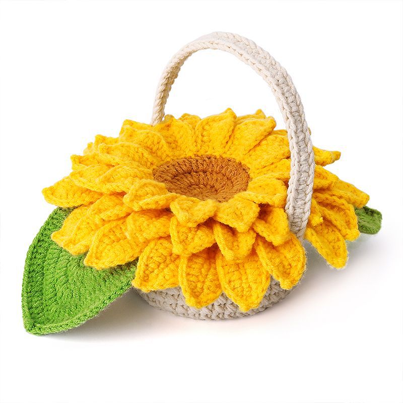 Knitted Flower Coasters Woven Sunflower Coasters Hand-Woven Flower Crochet Material Kit Handmade Diy Gifts