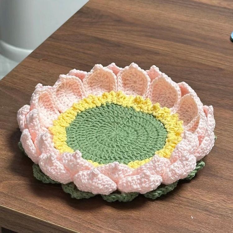 Knitted Lotus Coasters Hand-Woven Flower Crochet Material Kit Decoration Gift For Her