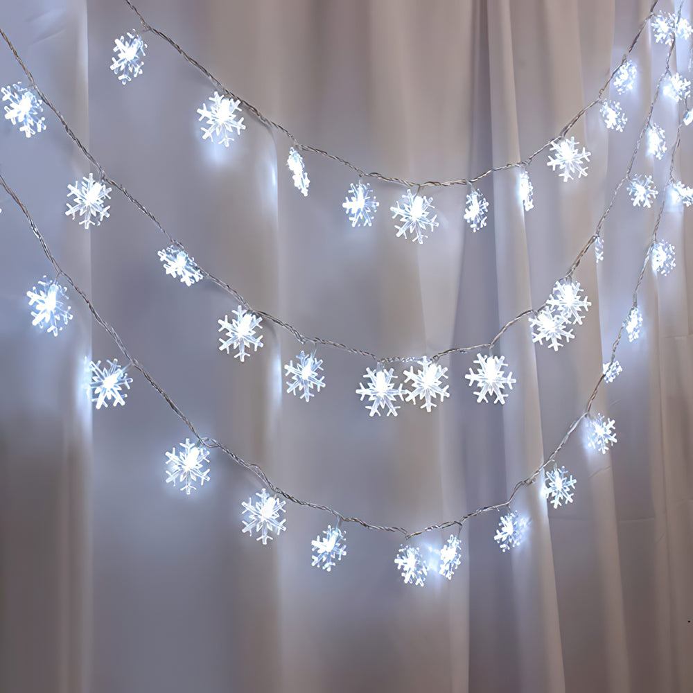 3 Lighting Colors Christmas Snowflake Decoration String Lights with Battery Operated Christmas Hanging Ornaments for Indoor Outdoor Holiday Christmas New Year Party Decorations