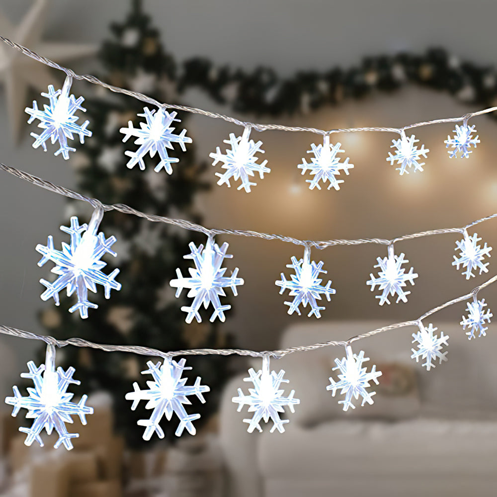 3 Lighting Colors Christmas Snowflake Decoration String Lights with Battery Operated Christmas Hanging Ornaments for Indoor Outdoor Holiday Christmas New Year Party Decorations