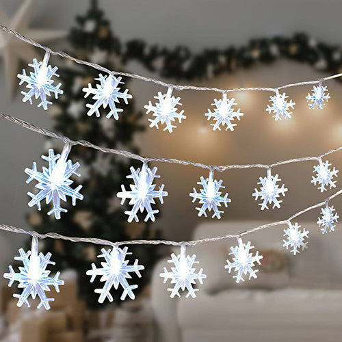 3 Lighting Colors Christmas Snowflake Decoration String Lights with Battery Operated Christmas Hanging Ornaments for Indoor Outdoor Holiday Christmas New Year Party Decorations