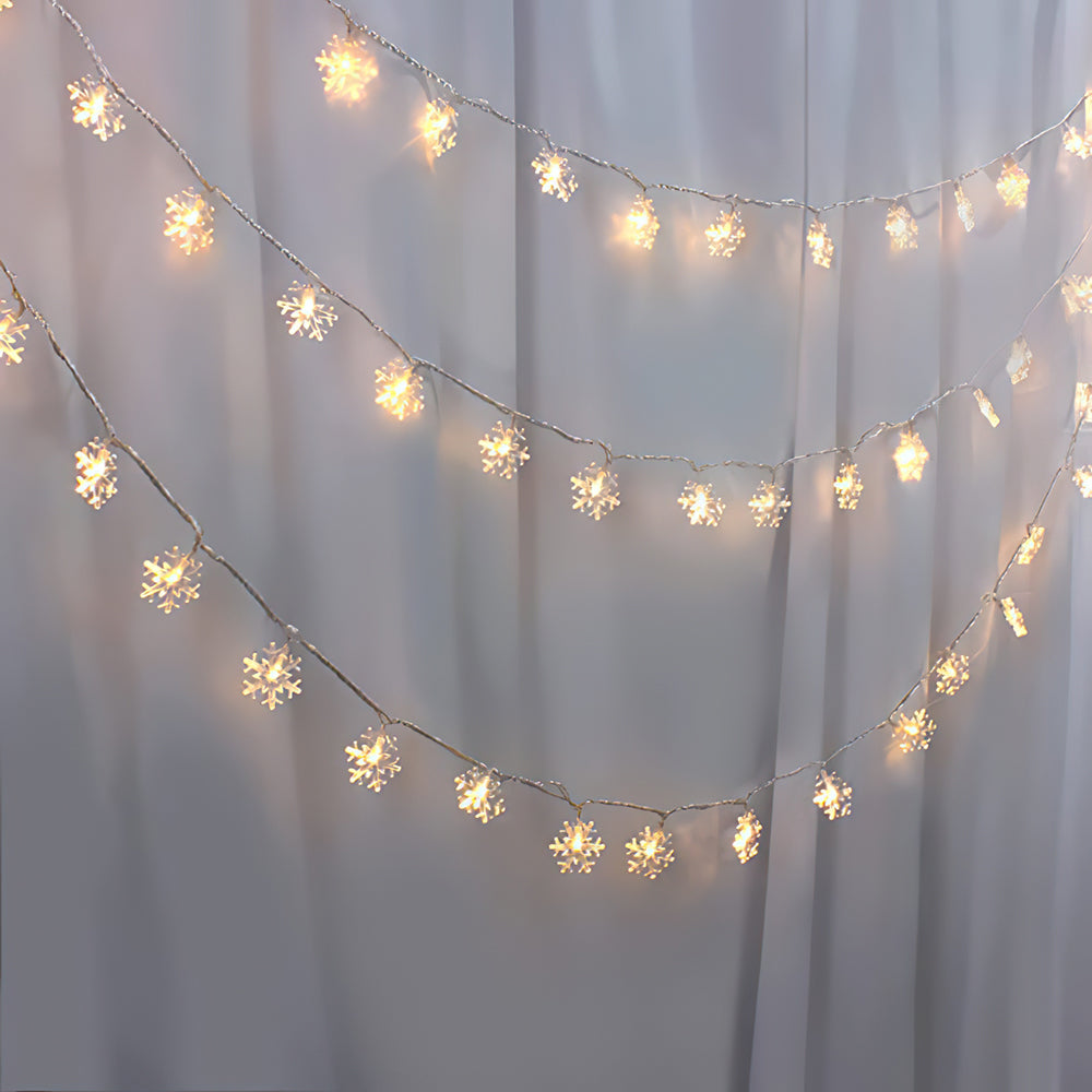 3 Lighting Colors Christmas Snowflake Decoration String Lights with Battery Operated Christmas Hanging Ornaments for Indoor Outdoor Holiday Christmas New Year Party Decorations