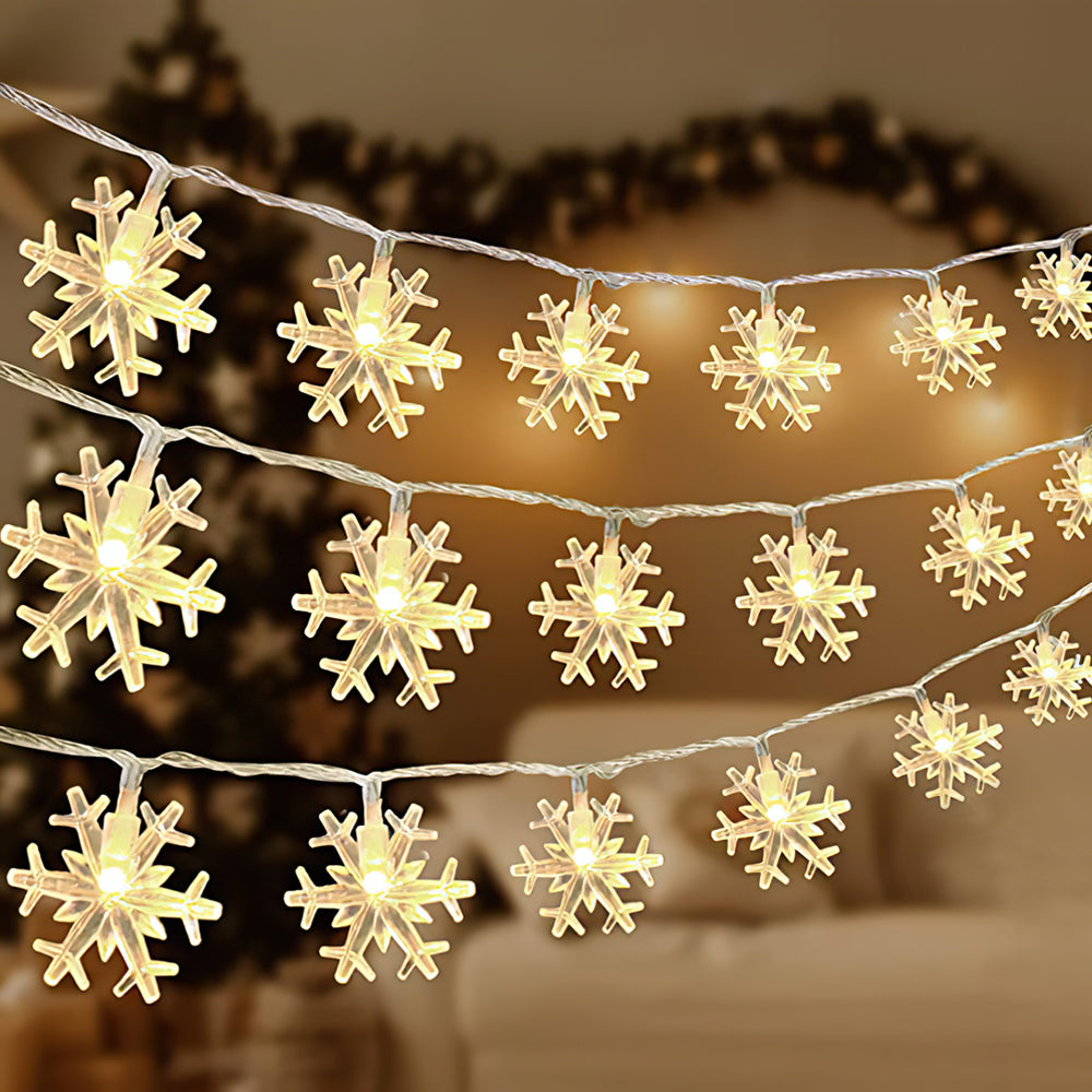 3 Lighting Colors Christmas Snowflake Decoration String Lights with Battery Operated Christmas Hanging Ornaments for Indoor Outdoor Holiday Christmas New Year Party Decorations