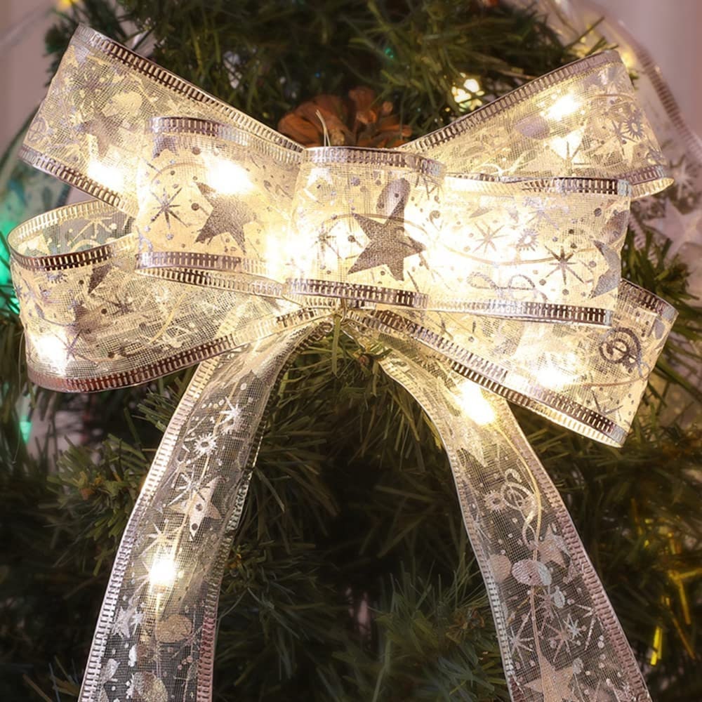Christmas Fairy Lights Xmas Tree Ribbon Lights Copper Wire Ribbon Bows Lights for Holiday Party Decoration