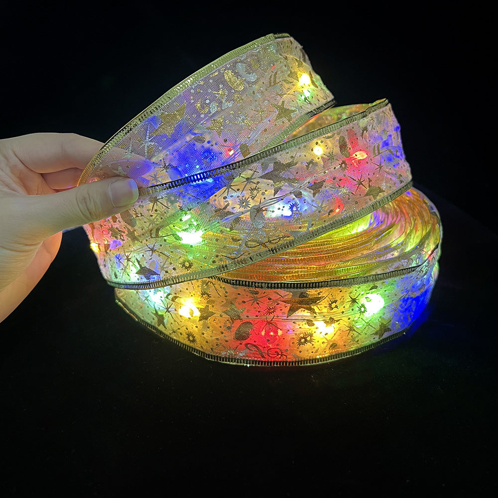 Christmas Fairy Lights Xmas Tree Ribbon Lights Copper Wire Ribbon Bows Lights for Holiday Party Decoration