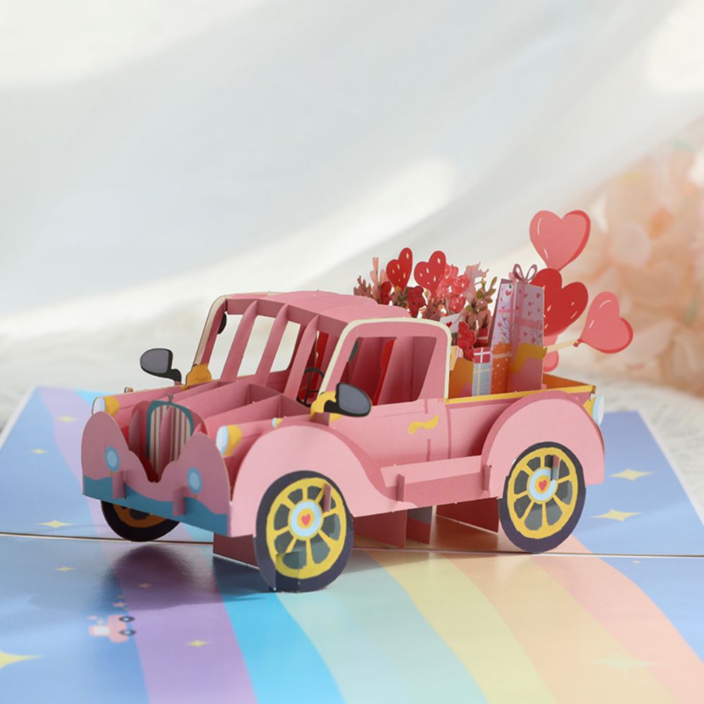 3D Creative Valentine's Day Pop Up Card Love Car Pop Up Greeting Card