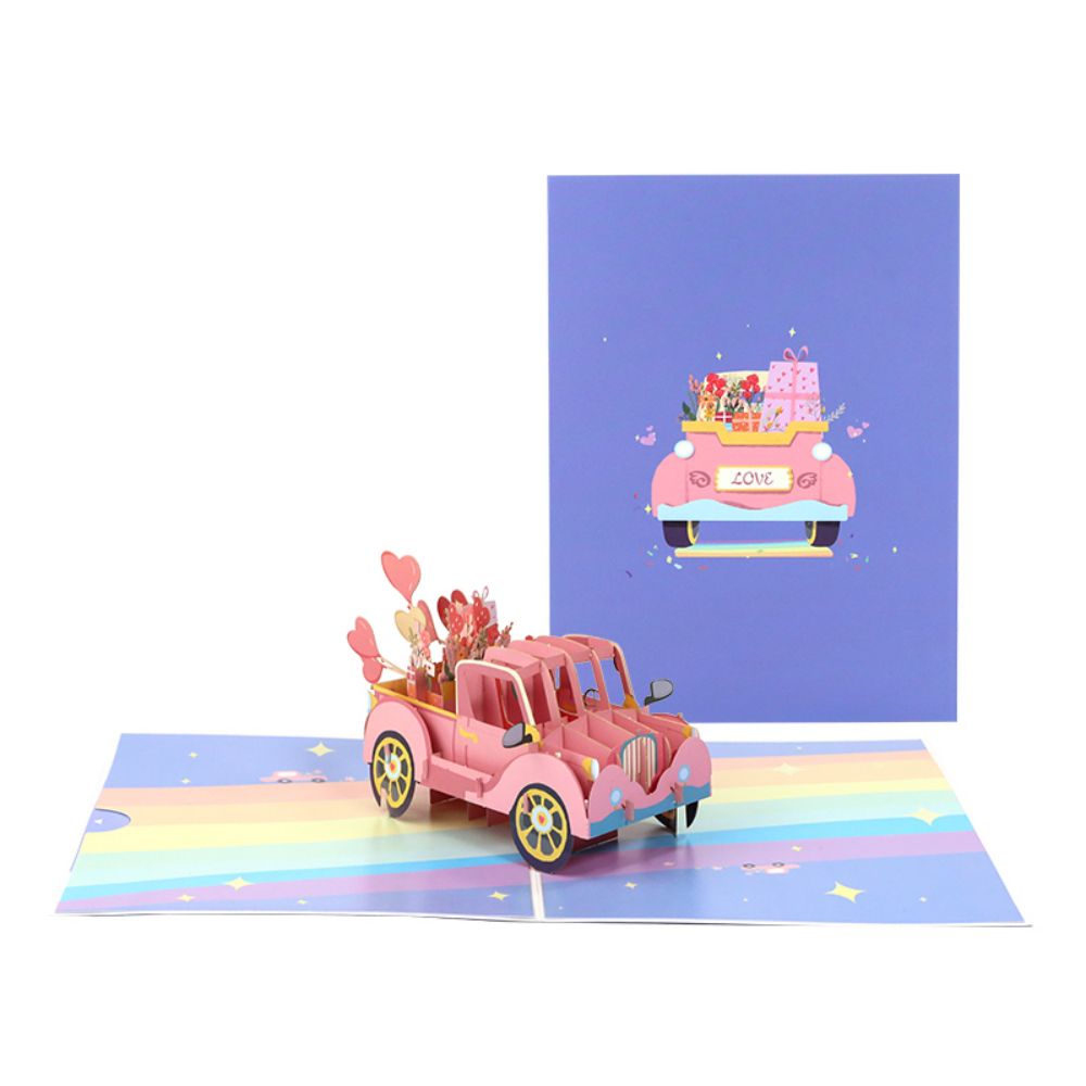 3D Creative Valentine's Day Pop Up Card Love Car Pop Up Greeting Card