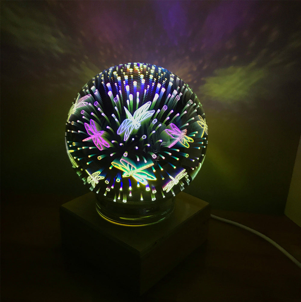 3D Firework Night Light Projector Lamp Magic Crystal Glass Ball Light