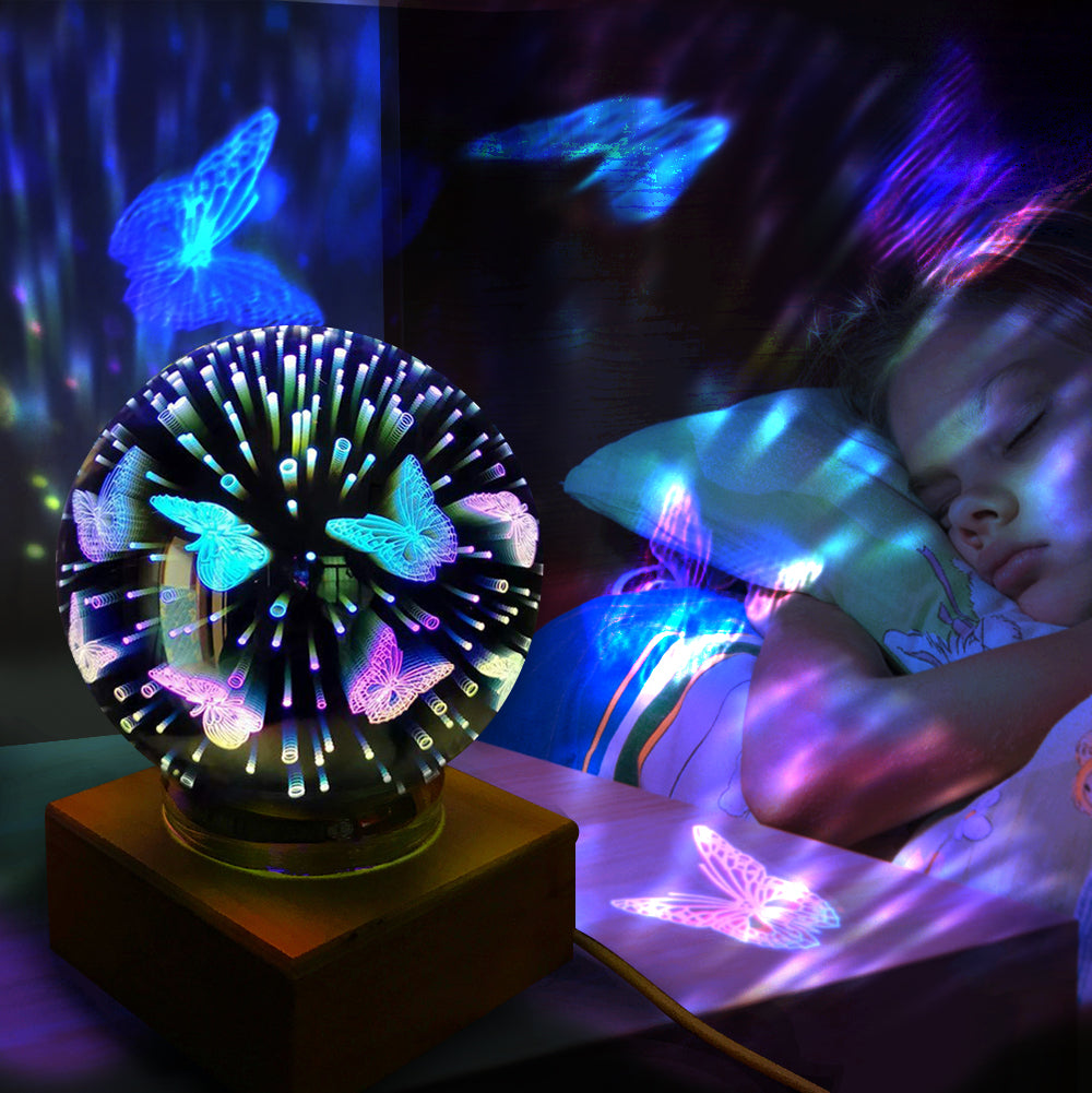 3D Firework Night Light Projector Lamp Magic Crystal Glass Ball Light