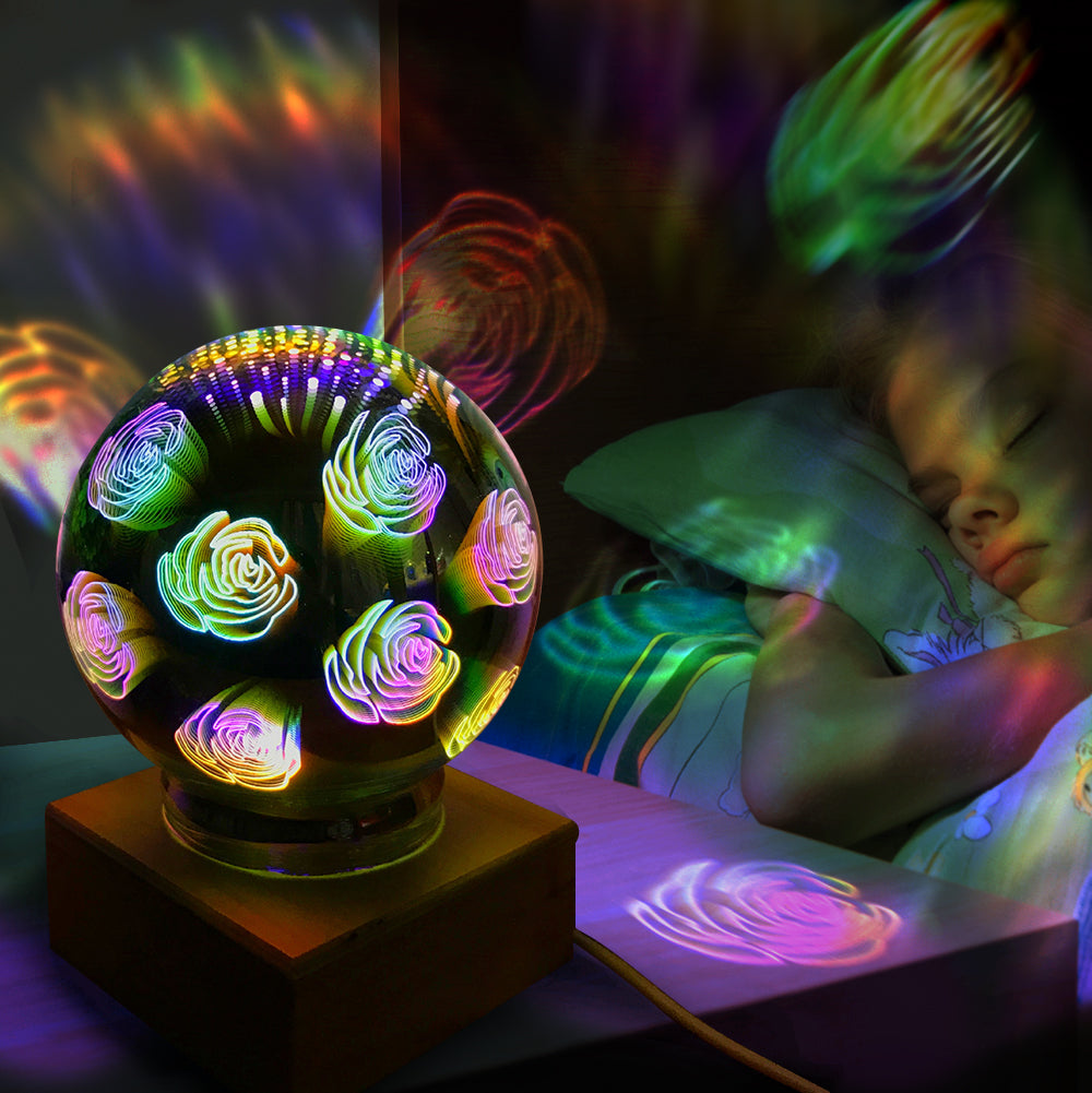 3D Firework Night Light Projector Lamp Magic Crystal Glass Ball Light