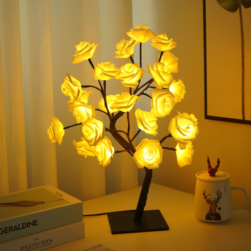LED Simulation Flower Rose Tree Light Decorative Night Light Anniversary Gift for Lover - White