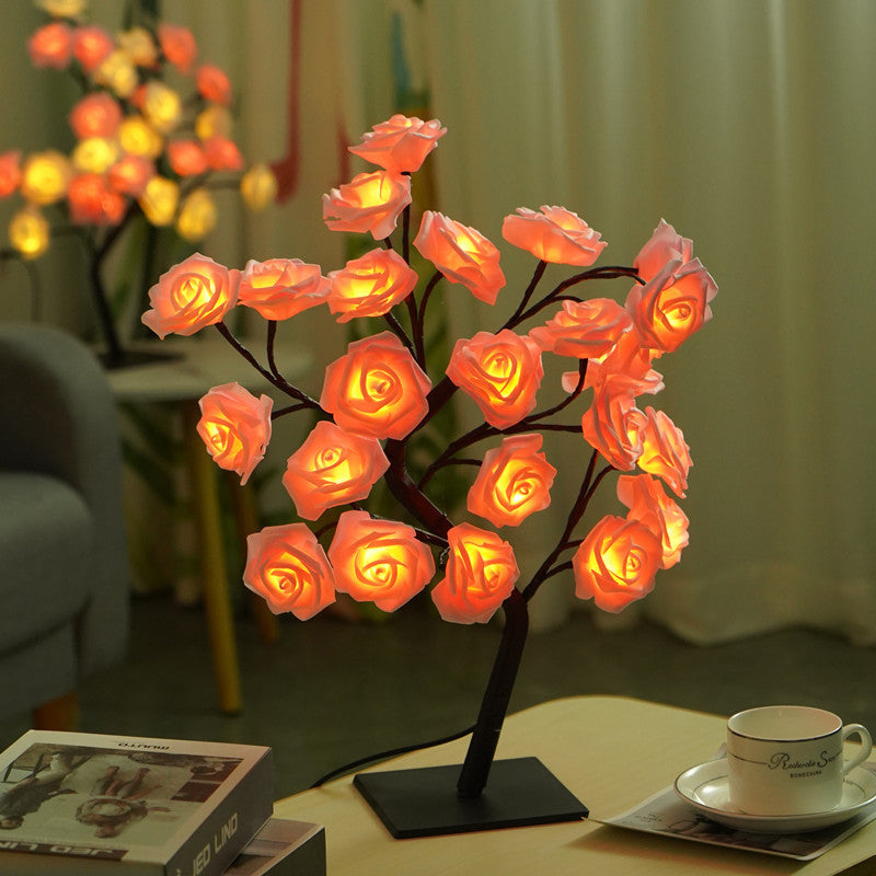 LED Simulation Flower Rose Tree Light Decorative Night Light Anniversary Gift for Lover - Pink