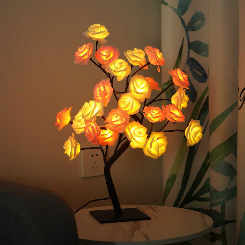 LED Simulation Flower Rose Tree Light Decorative Night Light Anniversary Gift for Lover - Pink & White