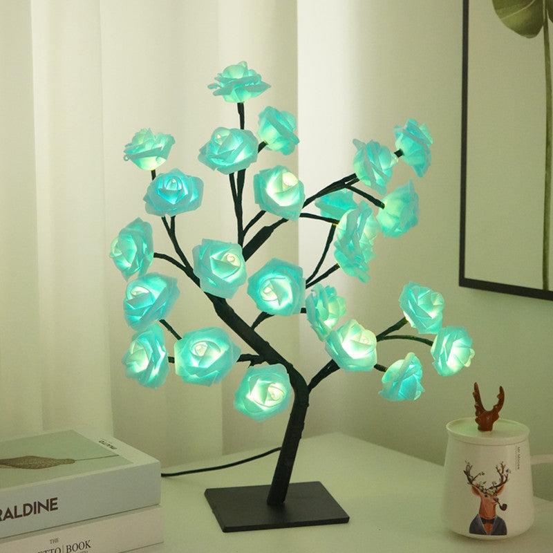 LED Simulation Flower Rose Tree Light Decorative Night Light Anniversary Gift for Lover - Blue