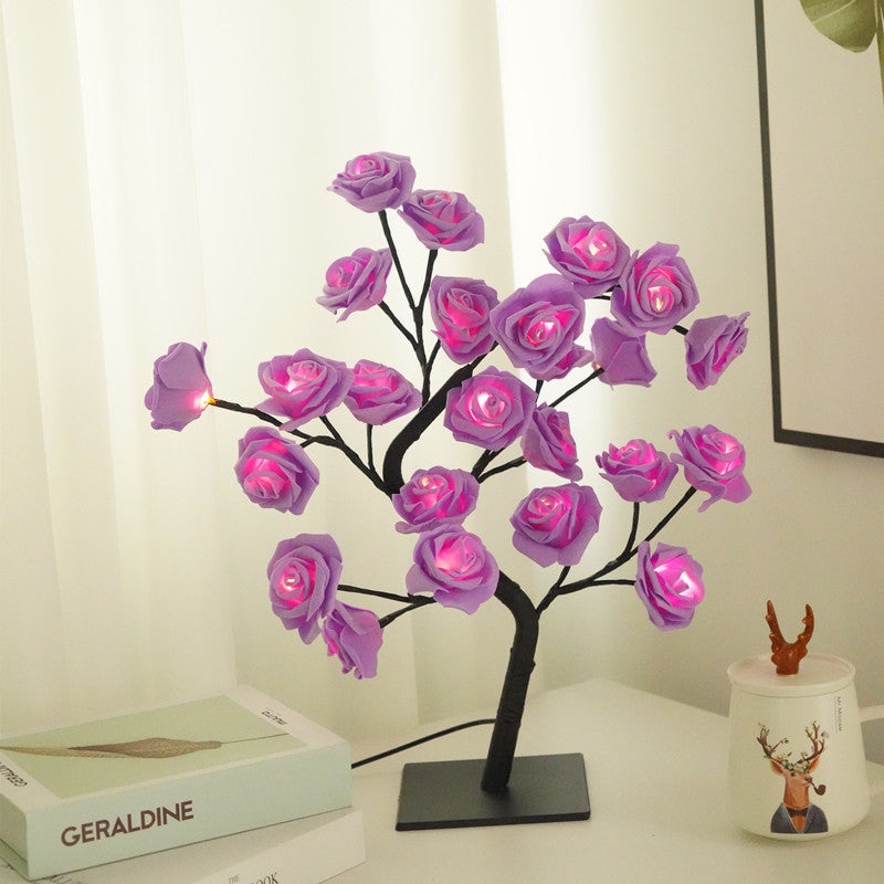 LED Simulation Flower Rose Tree Light Decorative Night Light Anniversary Gift for Lover - Purple