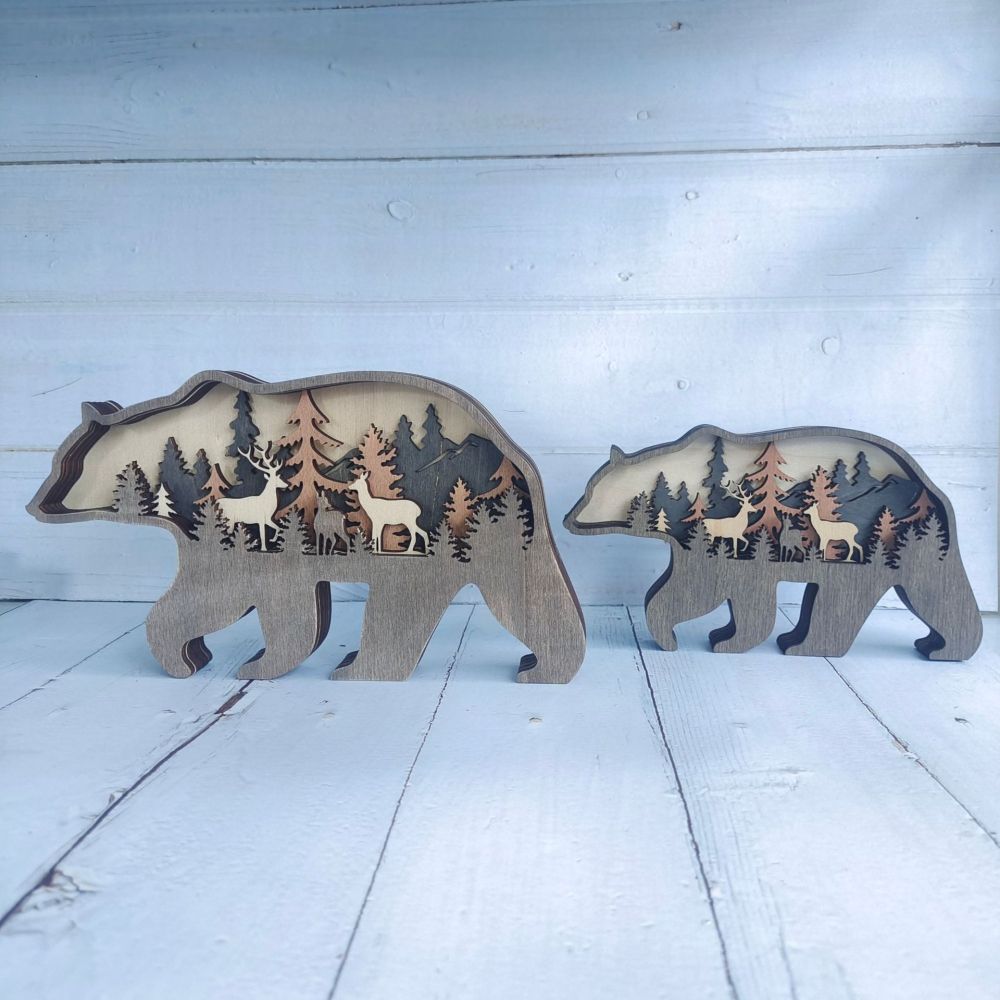 3D Wooden Bear Light Wooden Carved Cute Animal Desktop Ornaments