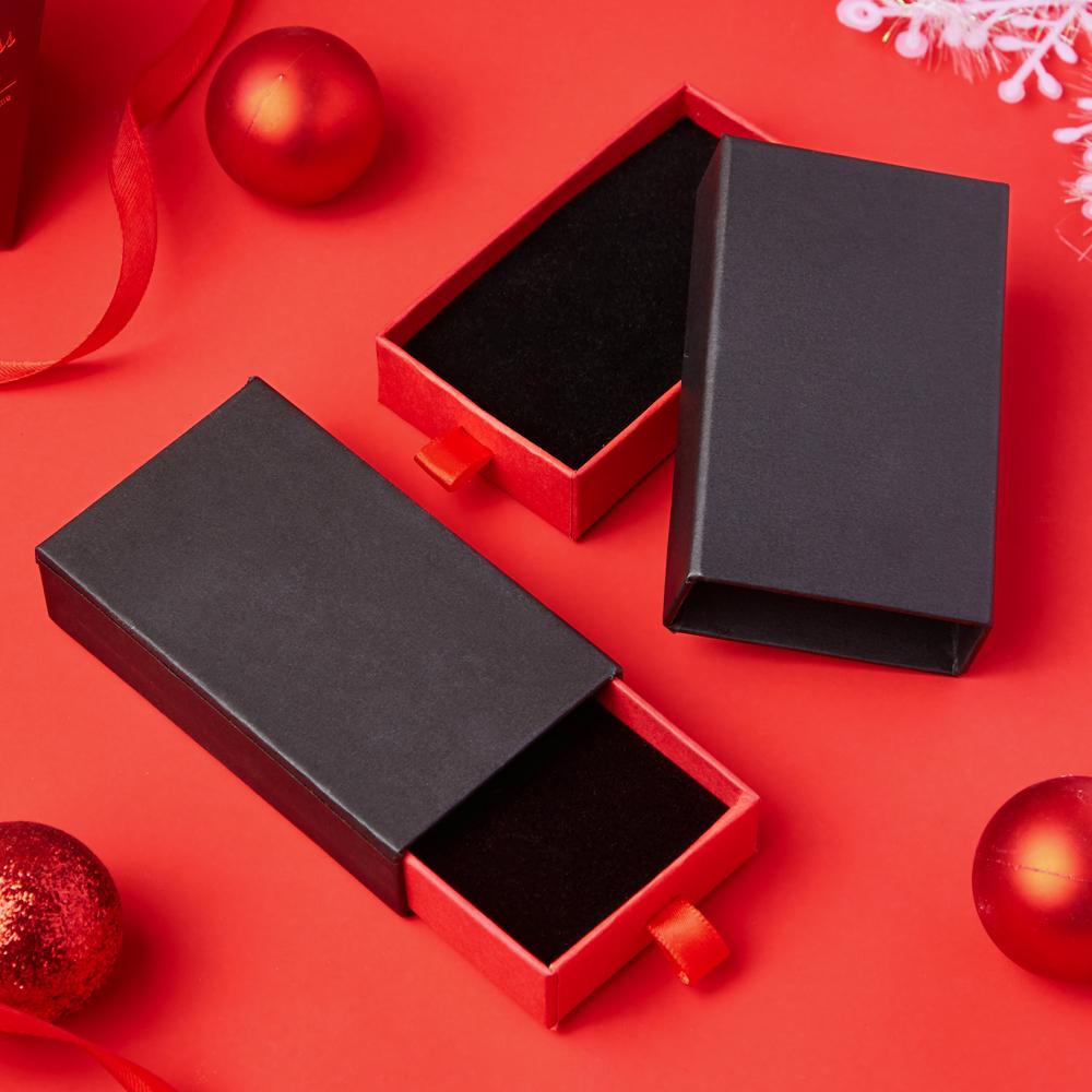 Kraft Paper Drawer Box Black Cardboard Gift Box with Sponge for Jewelry Bracelet Ring Gift Packaging