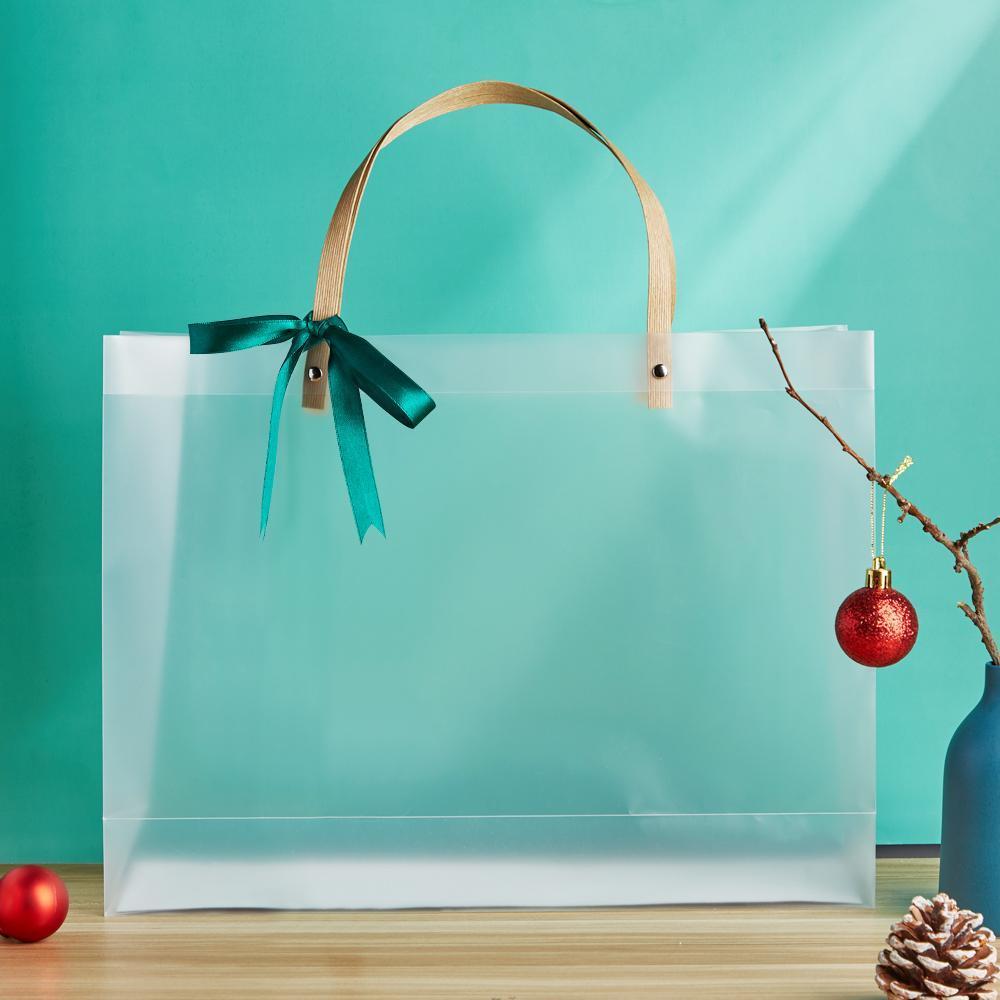 Gift Bag with Handles Reusable White Frosted Plastic Bag for Gift