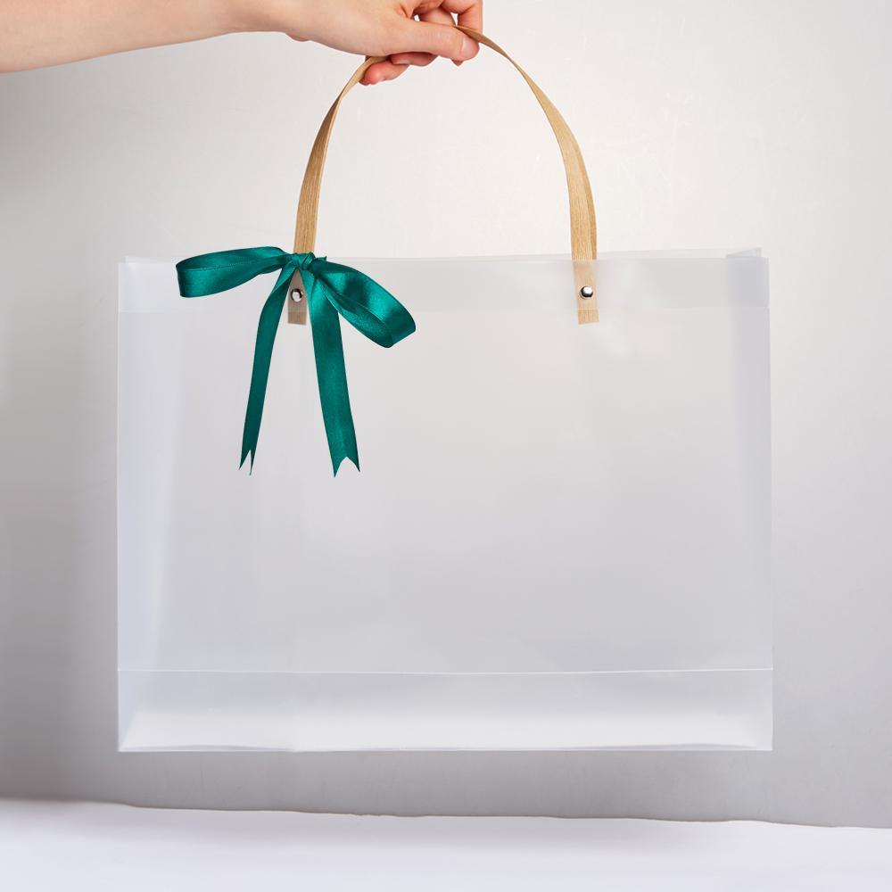 Gift Bag with Handles Reusable White Frosted Plastic Bag for Gift