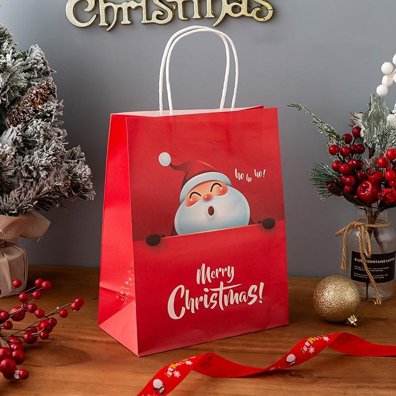 Christmas Gift Paper Bag with Handles for Christmas Eve Party Supplies