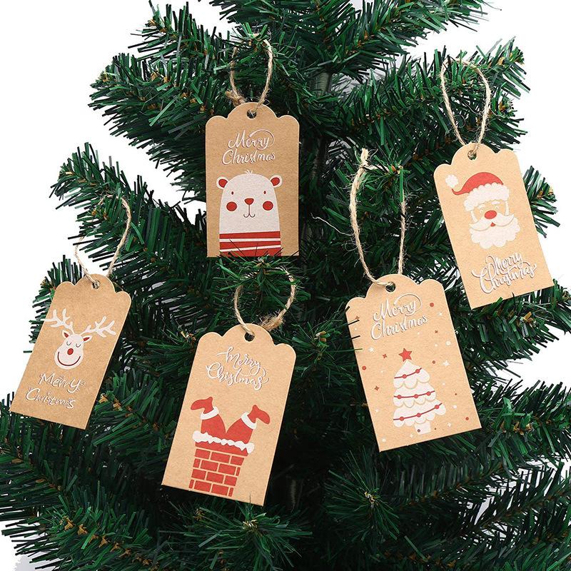 100pcs Merry Christmas Decoration Label Gift Card Christmas Tree Pendant Card - Gingerbread Man Chimney Gift