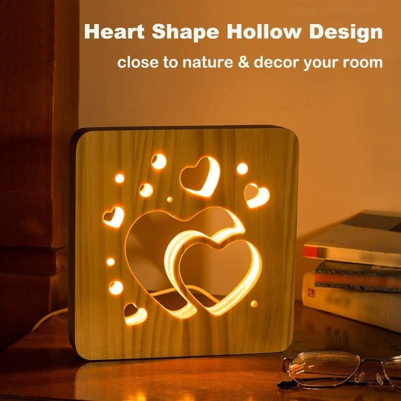Love Heart Wood Lamp Night Light Room Decor Valentine's Day Gift for Girl