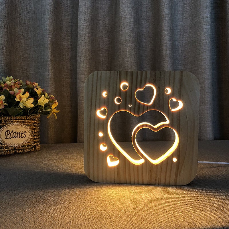 Love Heart Wood Lamp Night Light Room Decor Valentine's Day Gift for Girl