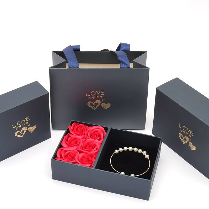Jewelry Box Rose Window Heaven and Earth Lid 6 Rose Pendant Ring for Her Present