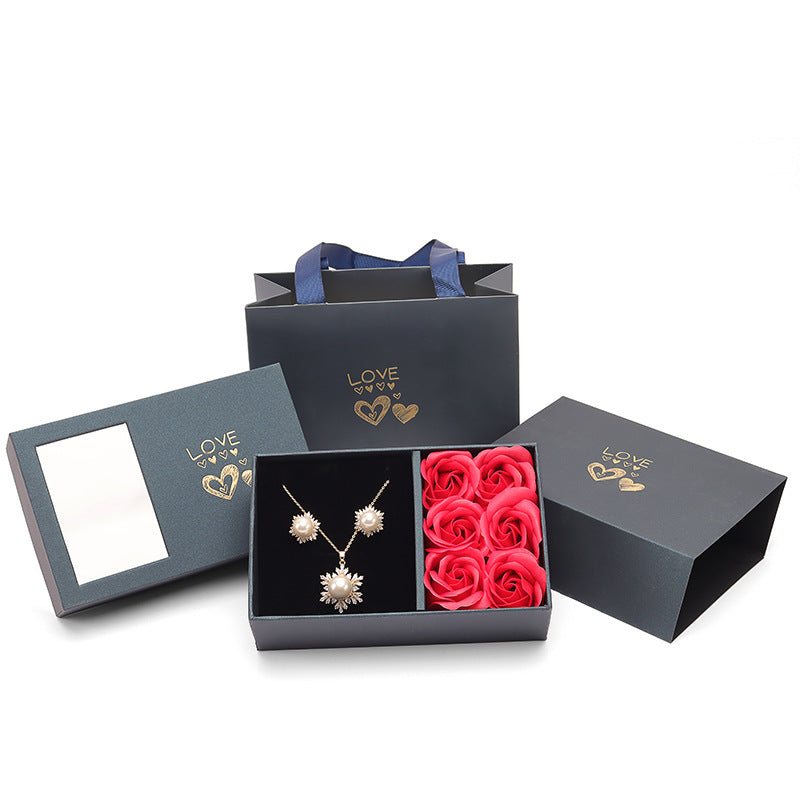 Jewelry Box Rose Window Heaven and Earth Lid 6 Rose Pendant Ring for Her Present